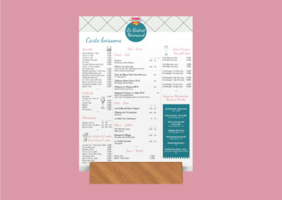 Carte des boissons pour le restaurant Le Bistrot Normand, réalisée par l'agence digitale Pardalys.