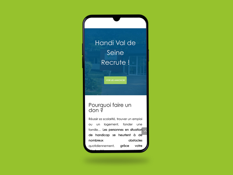 Aperçu version mobile de la page recrutement du site internet Handi Val de Seine après refonte