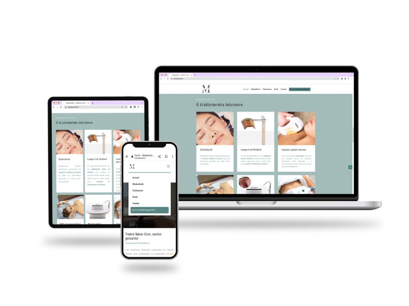 Aperçu du site responsive Medesthetik en version Ordinateur, mobile et tablette