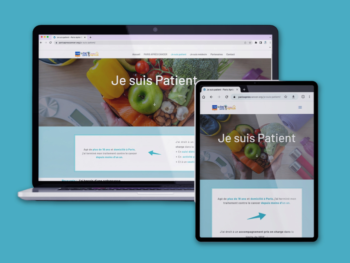 Site internet Paris après Cancer aperçu page sur ordinateur et tablette